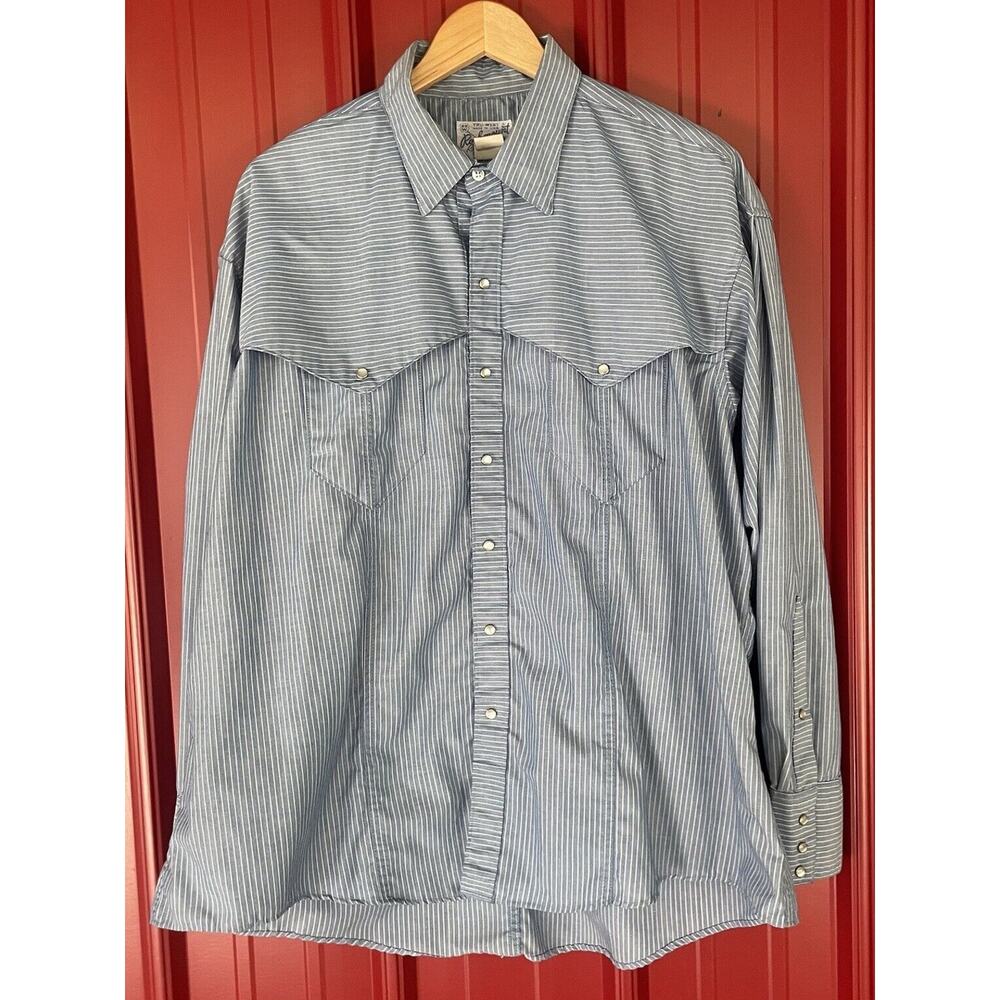 Rockmount Ranch Wear Western Shirt Pearl Snap Up Pinstripe‎ Vintage Oversized XL